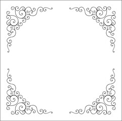 Black and white vegetal ornamental frame with leaves and flowers, decorative border, corners for greeting cards, banners, business cards, invitations, menus. Isolated vector illustration.