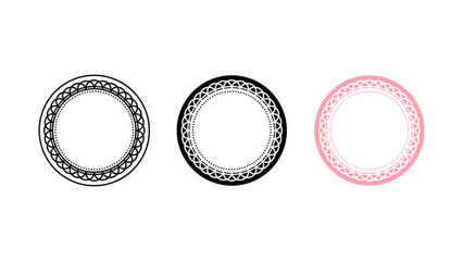 Blank Round Simple Sticker Label with lace doily ornament border vector set