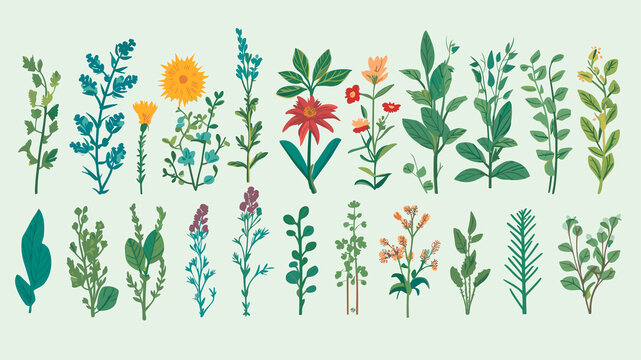 A collection of simple illustrations of various herbs and plants.
