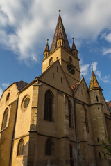 A view of the historic Lutheran Cathedral of St. Mary in the city of Sibiu. Transylvania. Romania