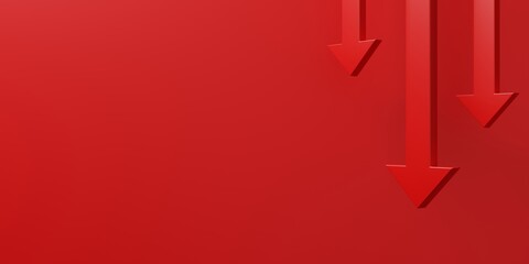 Financial crisis down 3d red arrow economy business graph on money crash market background with bankruptcy decrease bad finance chart diagram or loss investment economic recession sales and low price. © Bgnuh