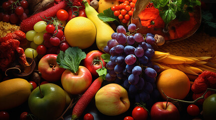 An array of colorful vegetables and fruits, a harvest of blessings that nourish both body and soul