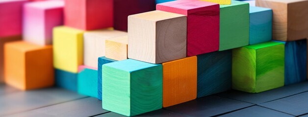 Obraz premium Colorful Wooden Collage: Vibrant Background with Festive Decorations and Copy Space, Generative AI