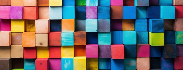 Colorful Wooden Cubes Background with Vibrant Hues and Copy Space, Generative AI
