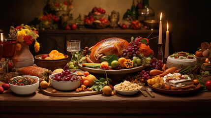 Fototapeta premium A snapshot of the Thanksgiving table, a feast of love, laughter, and cherished memories