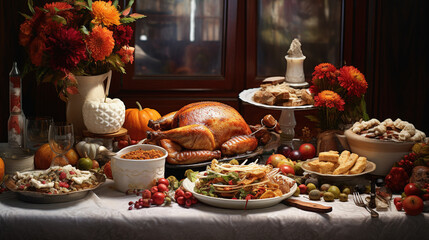 Obraz na płótnie Canvas A snapshot of the Thanksgiving table, a feast of love, laughter, and cherished memories