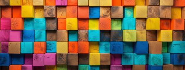 Colorful Wooden Cubes Background with Vibrant Hues and Copy Space, Generative AI