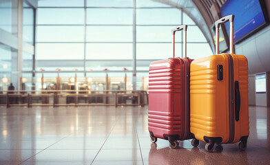  Two Suitcases in airport. Travel concept