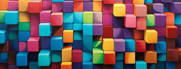 Colorful Cubes Stack on Surface - Abstract Background with Copy Space, Generative AI