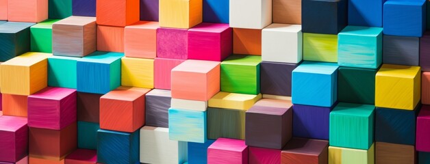 Colorful Cubes Stack on Surface - Abstract Background with Copy Space, Generative AI