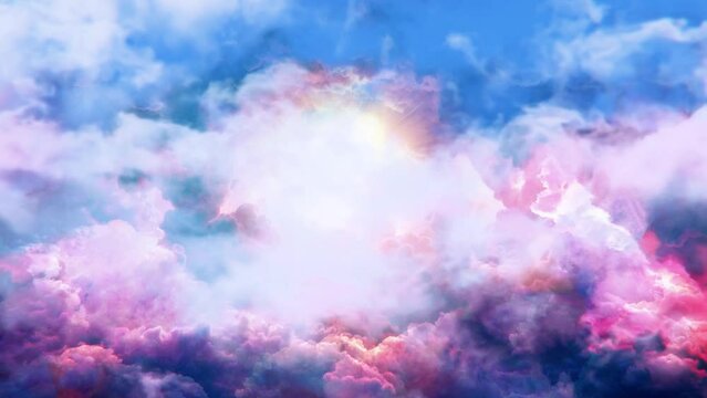 Puffy fluffy White clouds. Forming cloud sunny, summer skies. Time lapse. Pink clouds sky. Blue sky clouds. Cumulus cloud cloudscape timelapse. Summer sky. Summer blue sky time lapse. Nature weather.