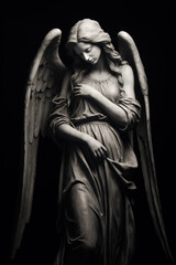 Drawing of a graveyard angel. Medieval angel statue. Generative AI.