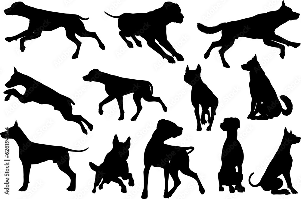 Sticker A set of detailed animal silhouettes of a pet dog