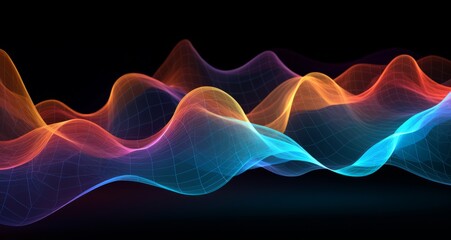 Vibrant Colorful Waveform on Black Background - Abstract Tangled Forms, Generative AI