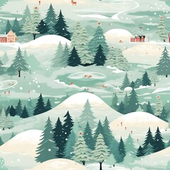 seamless pattern winter landscape with trees