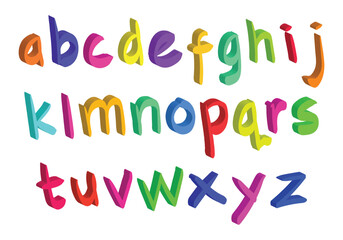Colorful hand drawn font bundle. 3d lowercase alphabetical typography design set.