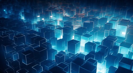 Fototapeta premium Abstract Blue Cubes Background with Geometric Shapes and Copy Space, Generative AI
