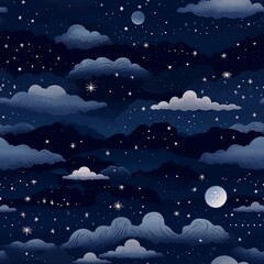 starry night sky seamless pattern