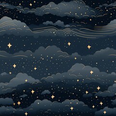 seamless pattern stars and clouds in the night sky