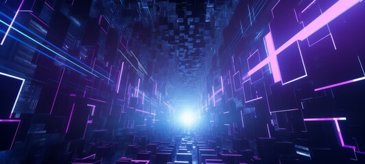 Obraz premium Futuristic Cityscape with Vibrant Neon Lights Illuminating the Night Sky, Generative AI