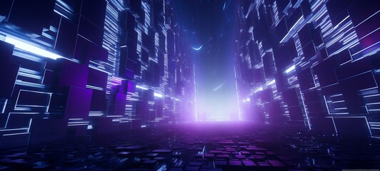 Fototapeta na wymiar Futuristic Cityscape with Vibrant Neon Lights Illuminating the Night Sky, Generative AI