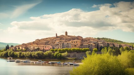 Fototapeta na wymiar Panorama of Marta town, Tuscany, Italy, Generative AI
