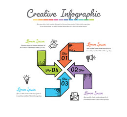 Doodle Infographics template with 4 labels, Can be used for workflow layout, diagram, business step options, banner, and web design.