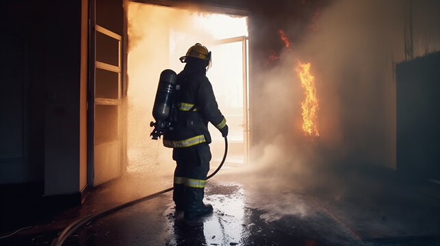 Feuerwehrmann l&ouml;scht Feuer KI