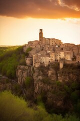 Pitigliano town at sunset, Tuscany, Italy, Generative AI