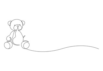  One continuous line drawing of Teddy bear. Soft toy symbol of friendships children's in simple linear style. Concept for birthday gift and greeting card vector illustration. Premium vector.