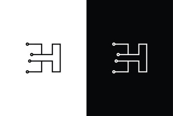 Letter H tech letter design. Technology abstract dot connection cross vector logo icon circle logotype.