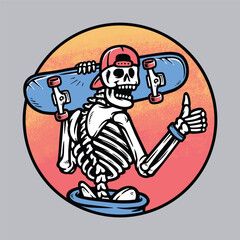 skull carrying a skateboard illustration
