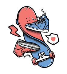 skateboard and a pair of shoes illustration