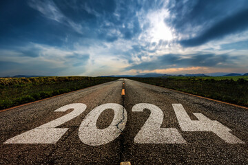 2024 written on the asphalt empty road new year background created with generative ai