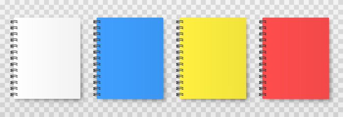 Vector notepads. A set of multi-colored notepads png. Blank notepad mockup. School notebook, drawing pad png.