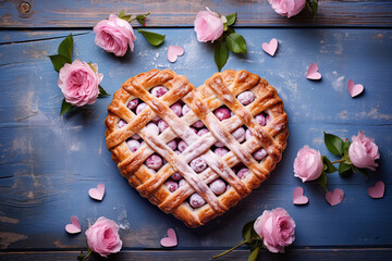 Pie in the shape of a heart, food photography