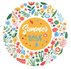Summer Sale off vector banner flower print