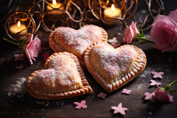 Fototapeta na wymiar Heart-shaped caramel apple hand pies 