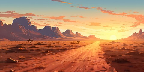 Fototapeta na wymiar AI Generated. AI Generative. Outdoor nature wild wind sand road on desert landscape background. Adventure travel journey road trip vibe