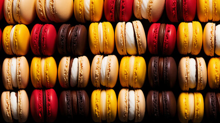 Colorful french macarons background, close up. Generative AI
