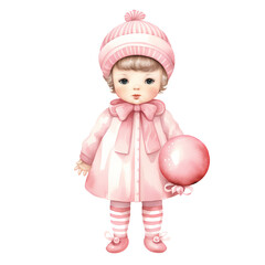 Fototapeta premium Vintage Pink Baby Christmas Watercolor