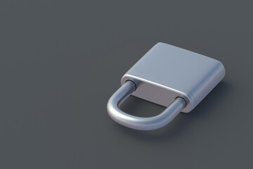 One padlock on gray background. Copy space. 3d render