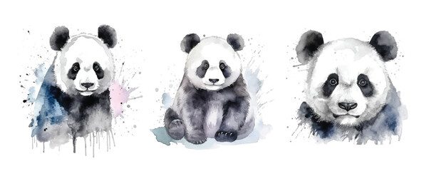 Fototapeta premium Panda watercolor paint collection