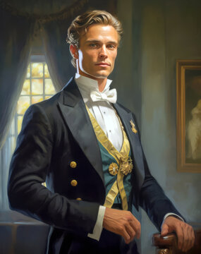 Classic Oil Portrait Of A Royal Prince Charming - Generative AI