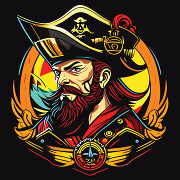 Colorful pirate man portrait, vector illustration