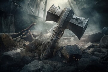 Ancient fantasy hammer. Generate Ai - obrazy, fototapety, plakaty