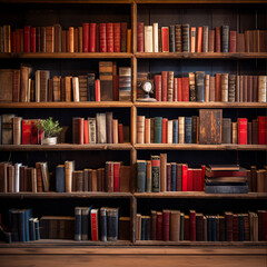 shelves with books, library