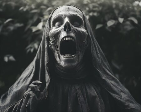 Scary old screaming statue - Powered by Adobe