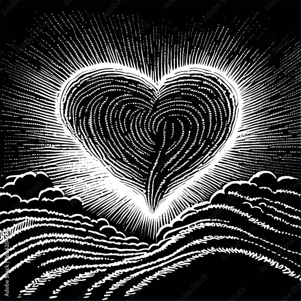 Wall mural stylized black and white vector heart