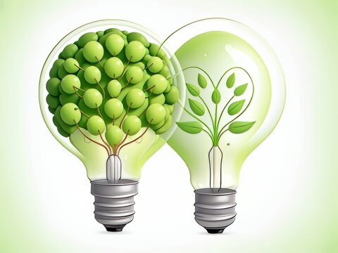 Dibujo de planta verde en bombillas
